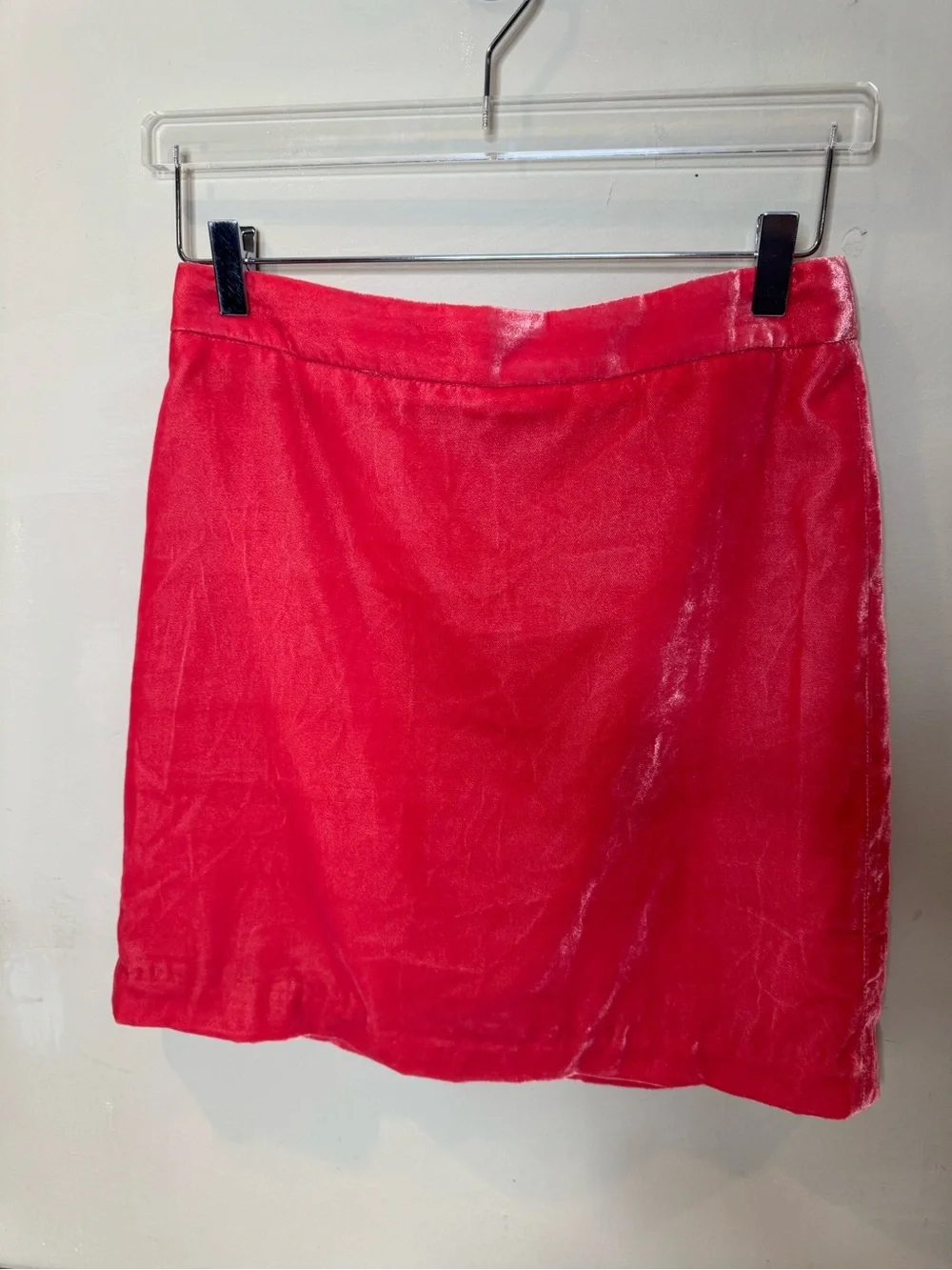 J.Crew Coral Red Velvet Mini Skirt Size 2